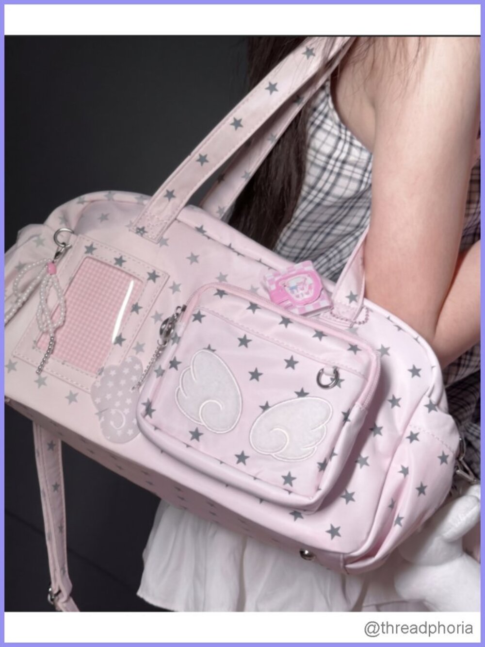 Kawaii Ita Bag Crossbody Y2K Star Print Tote Purse with Transparent Window - Picture 6 of 6